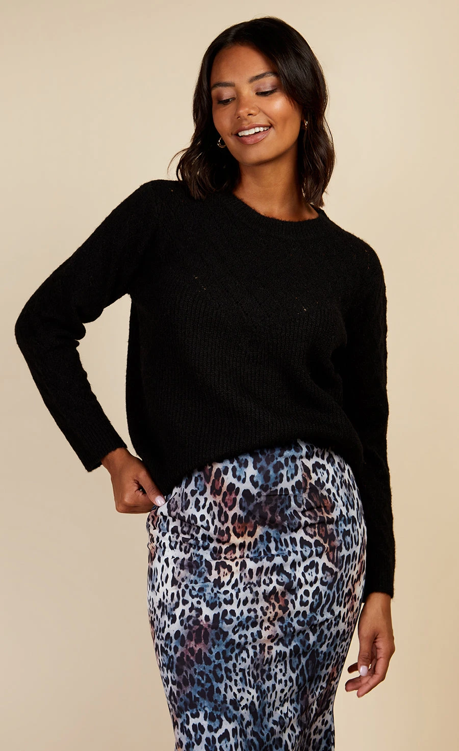 Little Mistress Black Open Knit Jumper By Vogue Williams - Image 2