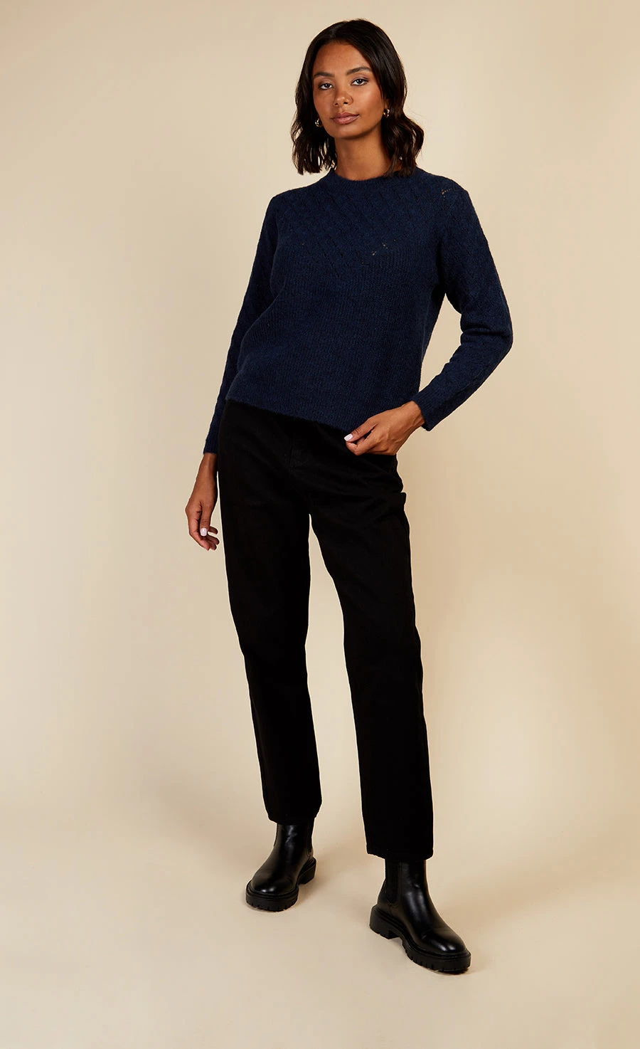 Little Mistress Navy Open Knit Jumper By Vogue Williams - Image 2