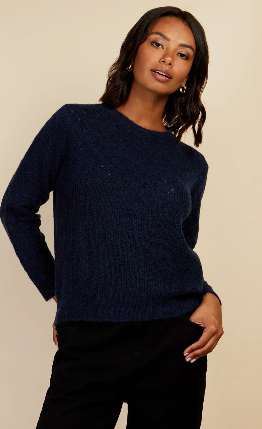 Little Mistress Navy Open Knit Jumper By Vogue Williams