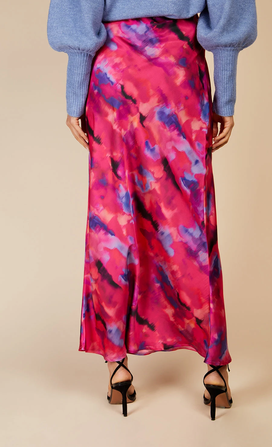 Little Mistress Watercolour Print Satin Midi Skirt By Vogue Williams - Image 5