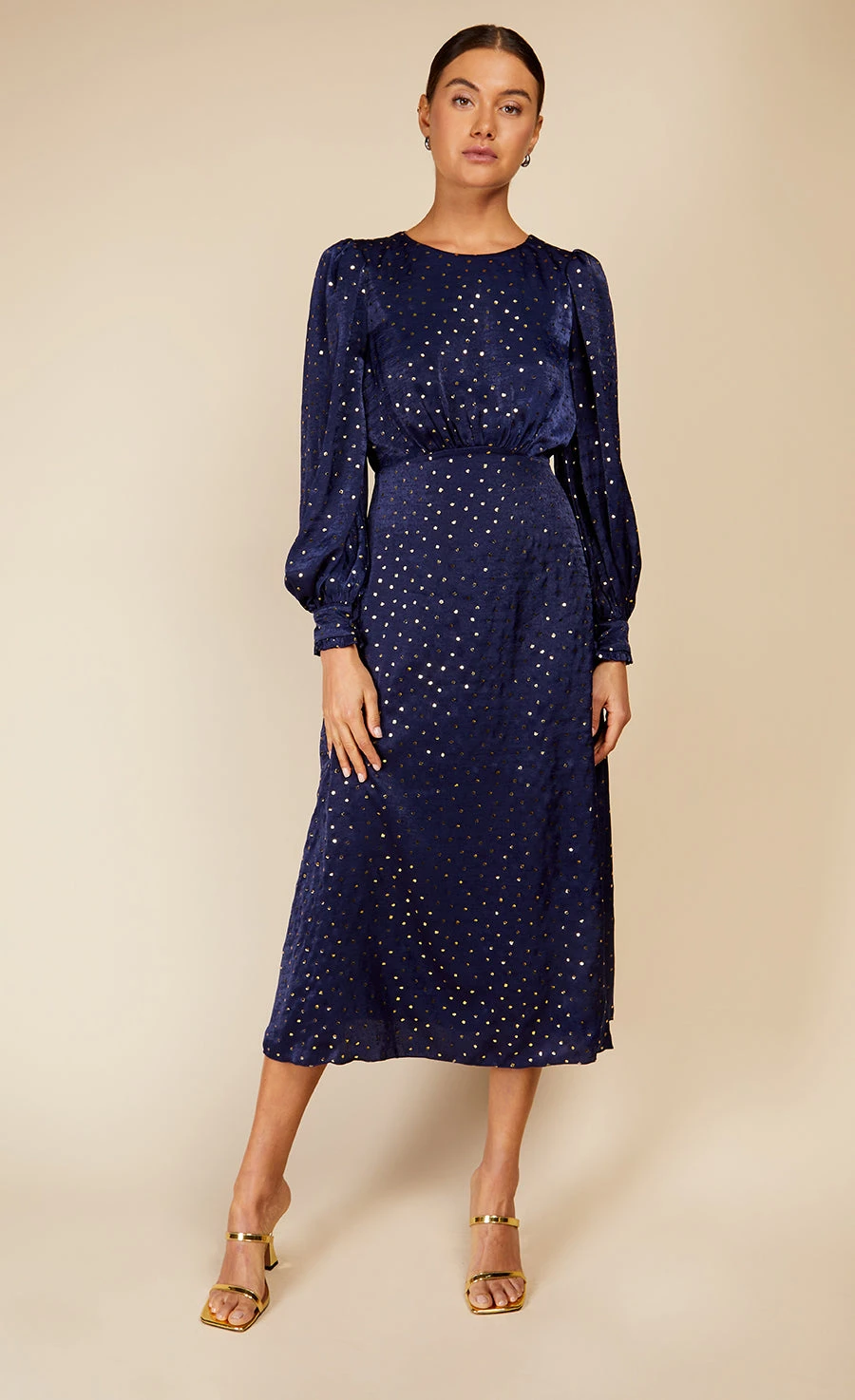 Little Mistress Navy Spot Foil Print Midaxi Dress By Vogue Williams - Image 2