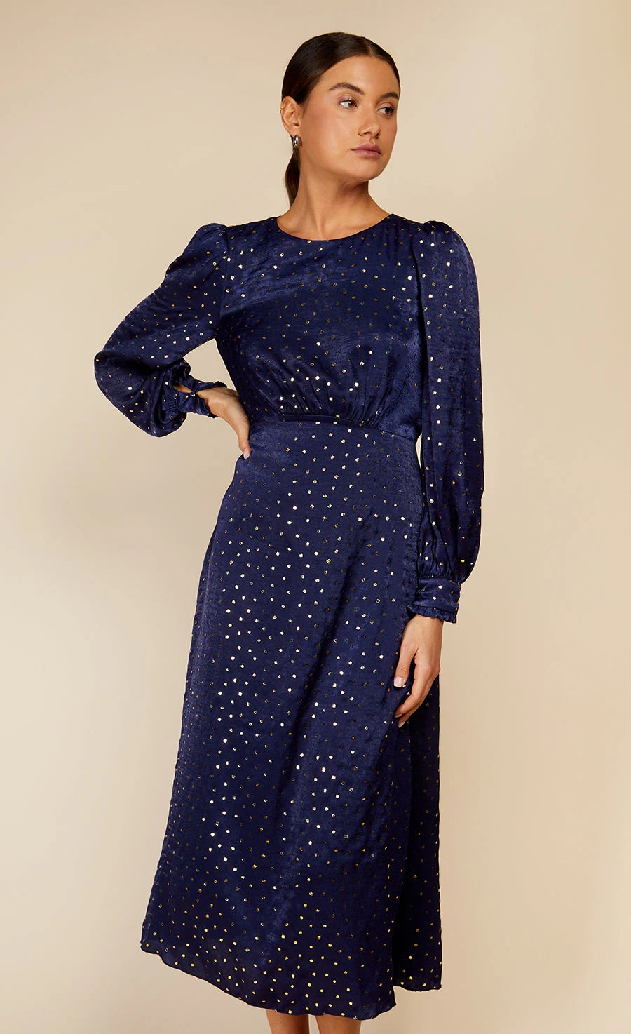 Little Mistress Navy Spot Foil Print Midaxi Dress By Vogue Williams - Image 4