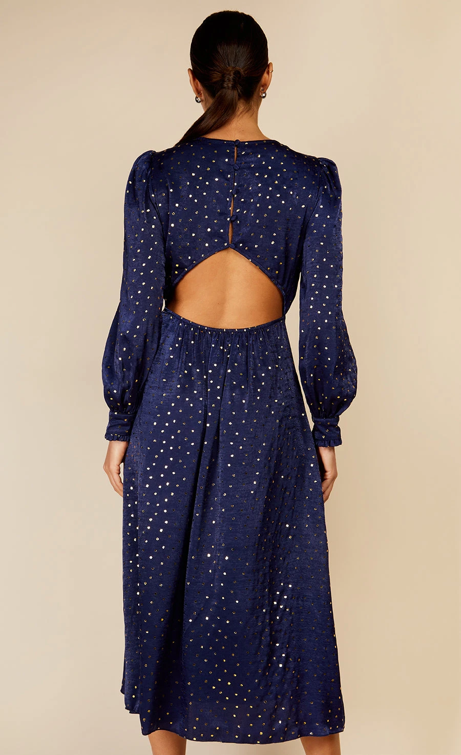 Little Mistress Navy Spot Foil Print Midaxi Dress By Vogue Williams - Image 3