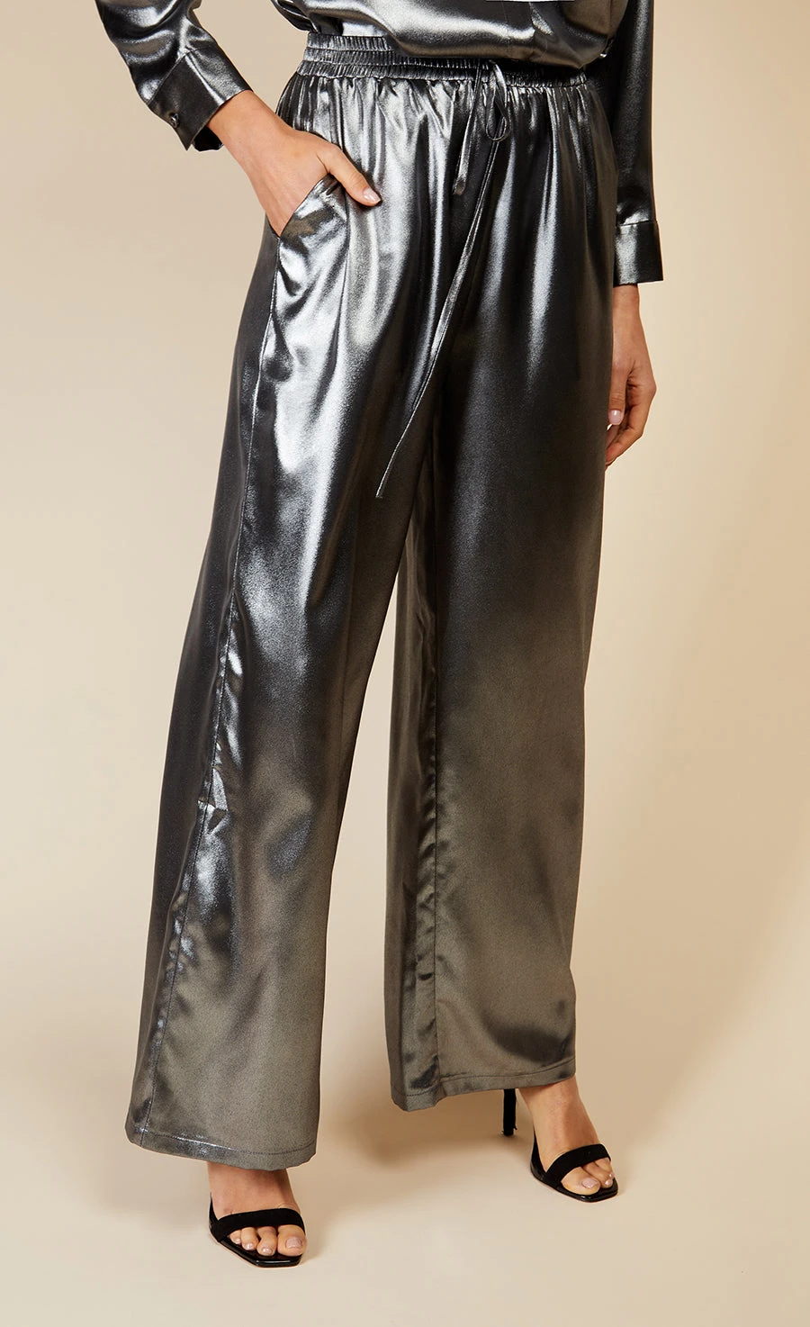 Little Mistress Metallic Satin Trousers By Vogue Williams - Image 2