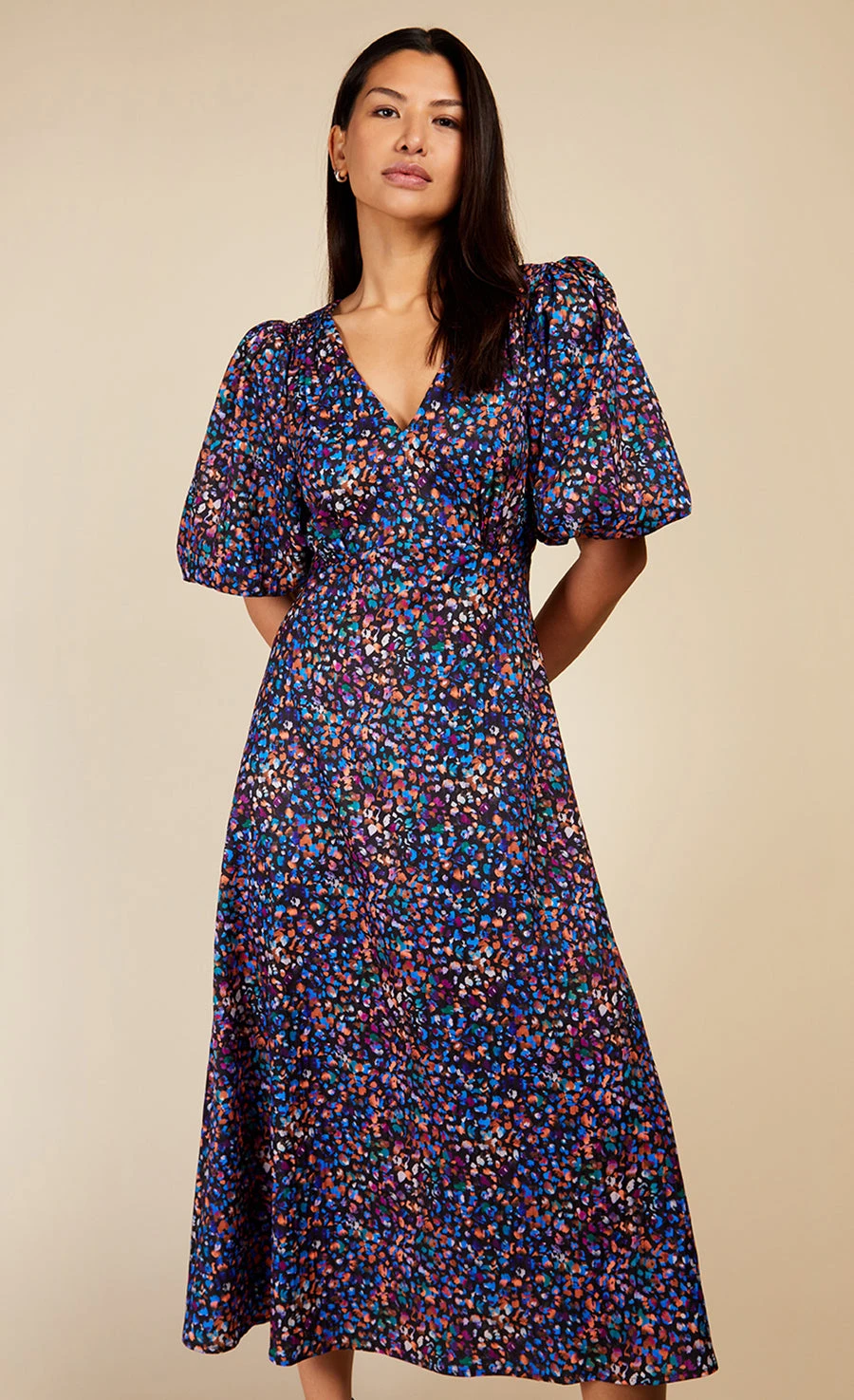 Little Mistress Animal Print Puff Sleeve Midaxi Dress - Image 3