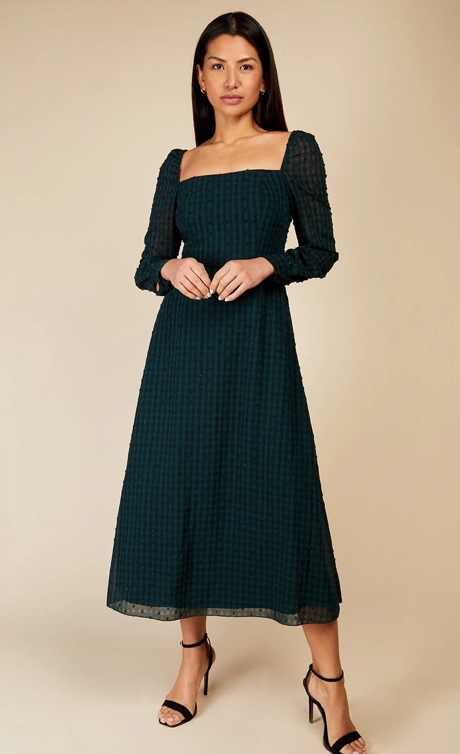 Little Mistress Emerald Green Gingham Midaxi Dress