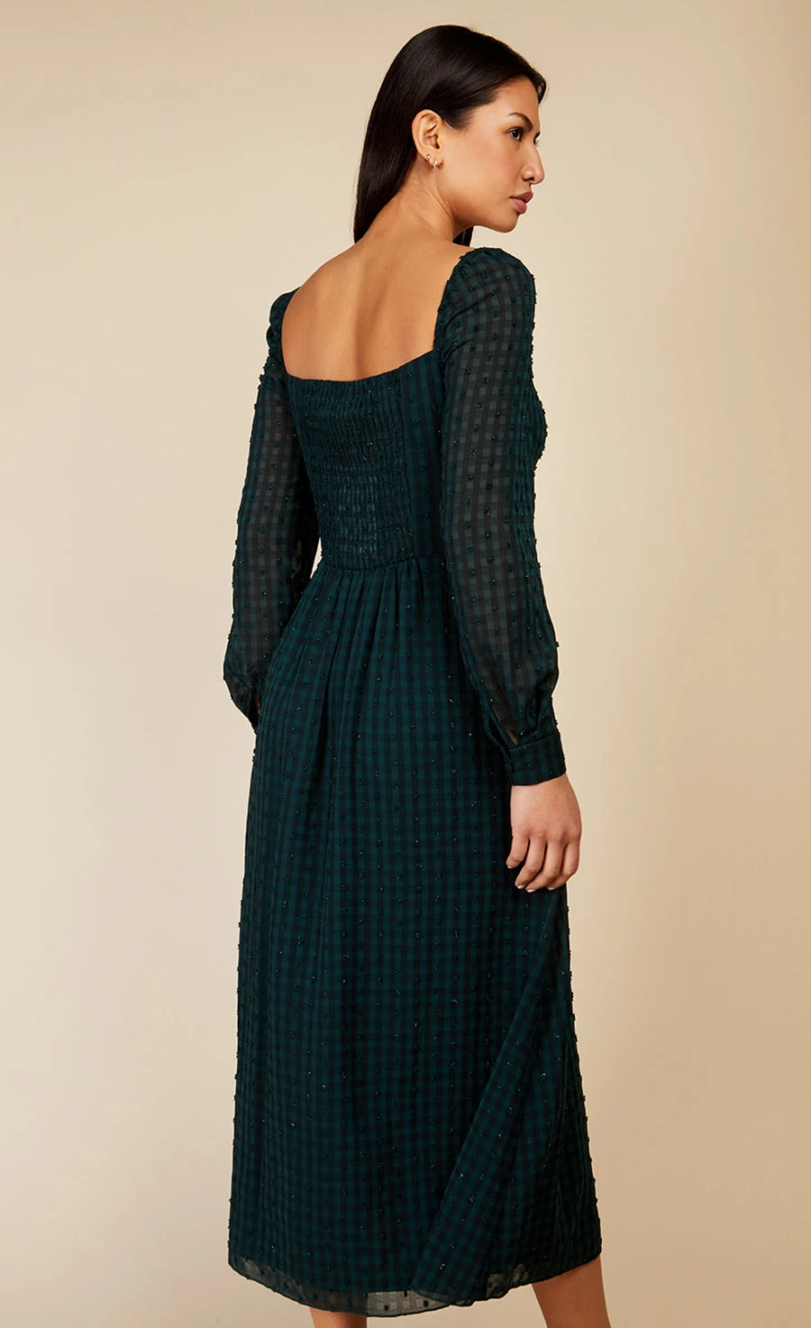 Little Mistress Emerald Green Gingham Midaxi Dress - Image 4