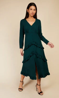 Little Mistress Emerald Green Frill Midaxi Dress