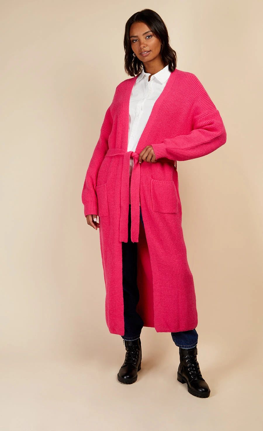 Little Mistress Pink Longline Knit Cardigan By Vogue Williams - Image 2