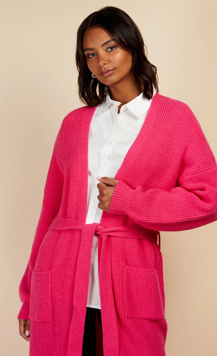 Little Mistress Pink Longline Knit Cardigan By Vogue Williams - Image 3
