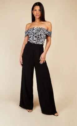 Little Mistress Monochrome Printed Mesh Bardot Jumpsuit