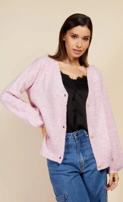 Little Mistress Dusty Pink Knit Cardigan By Vogue Williams