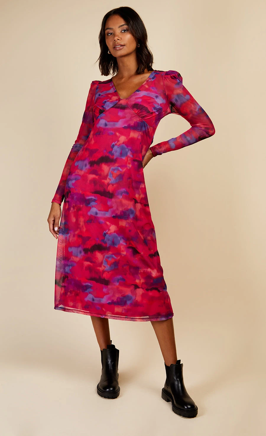 Little Mistress Watercolour Print Sheer Midaxi Dress By Vogue Williams - Image 3