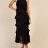 Little Mistress Black Frill Midaxi Dress