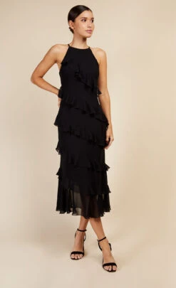 Little Mistress Black Frill Midaxi Dress