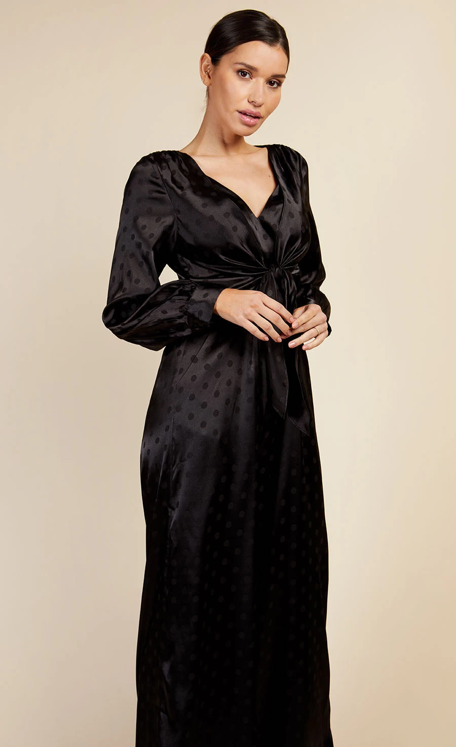 Little Mistress Black Satin Spot Jumpsuit - Image 3