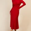 Little Mistress Cranberry Red Tie Waist Midaxi Dress