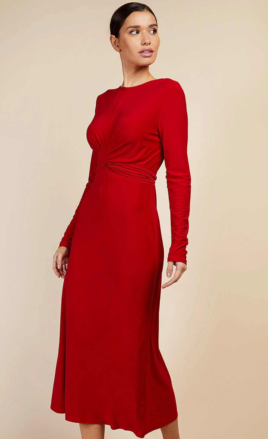 Little Mistress Cranberry Red Tie Waist Midaxi Dress - Image 3