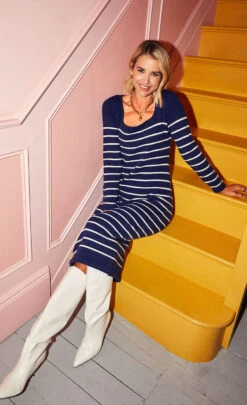 Little Mistress Navy Stripe Knit Midi Dress By Vogue Williams