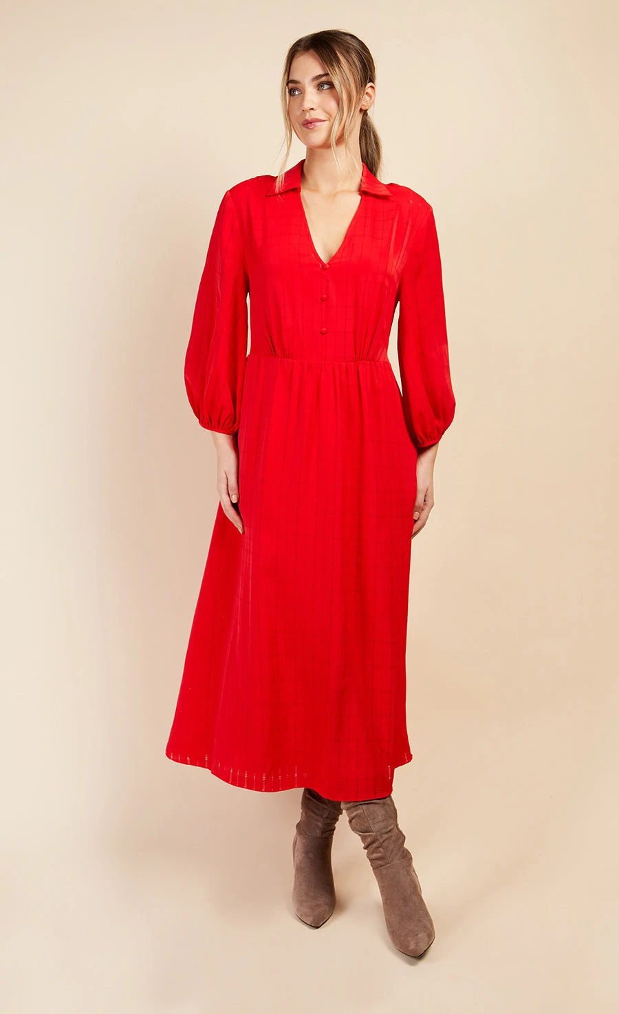 Little Mistress Red Check Print Midaxi Dress By Vogue Williams - Image 3