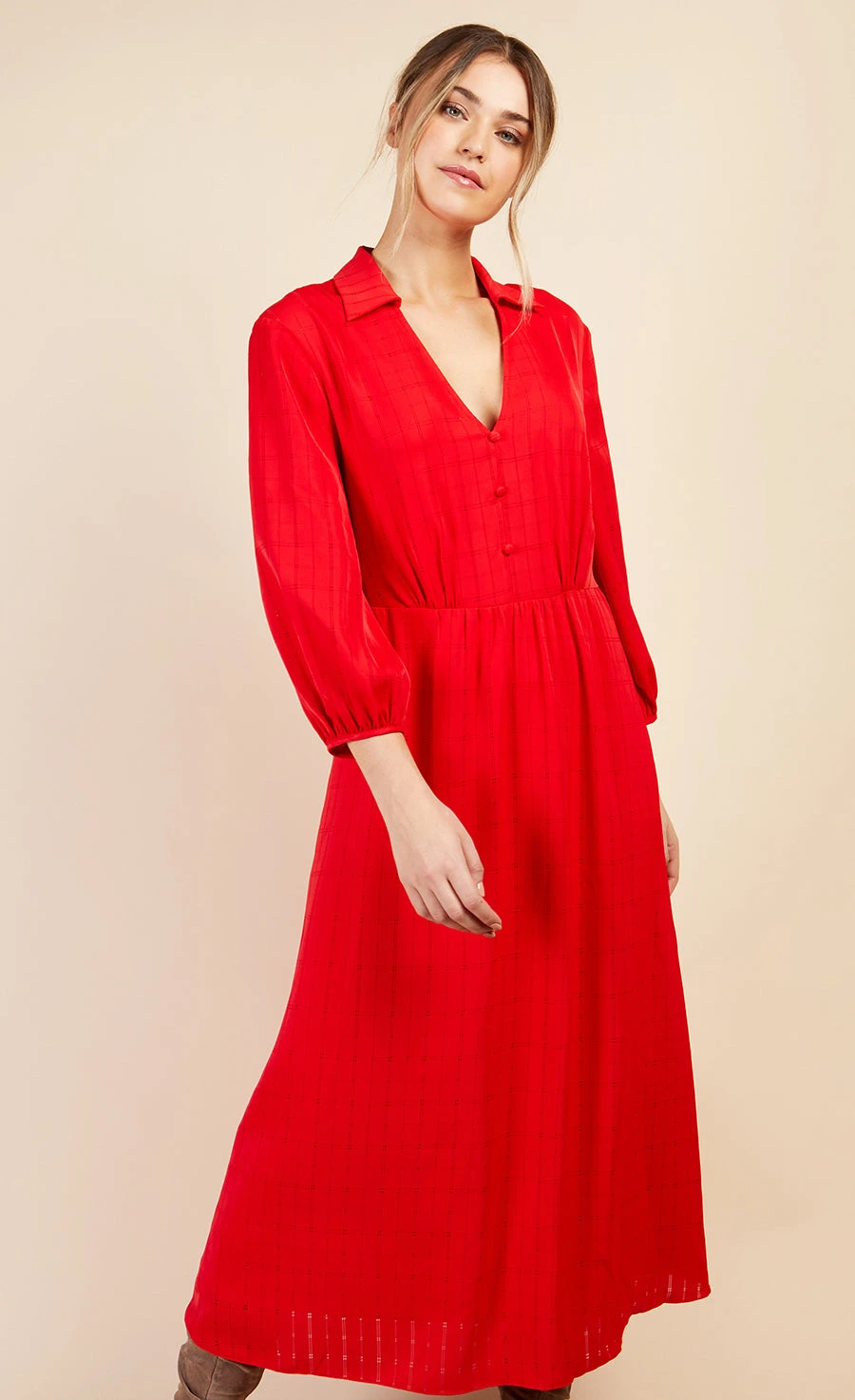 Little Mistress Red Check Print Midaxi Dress By Vogue Williams - Image 4