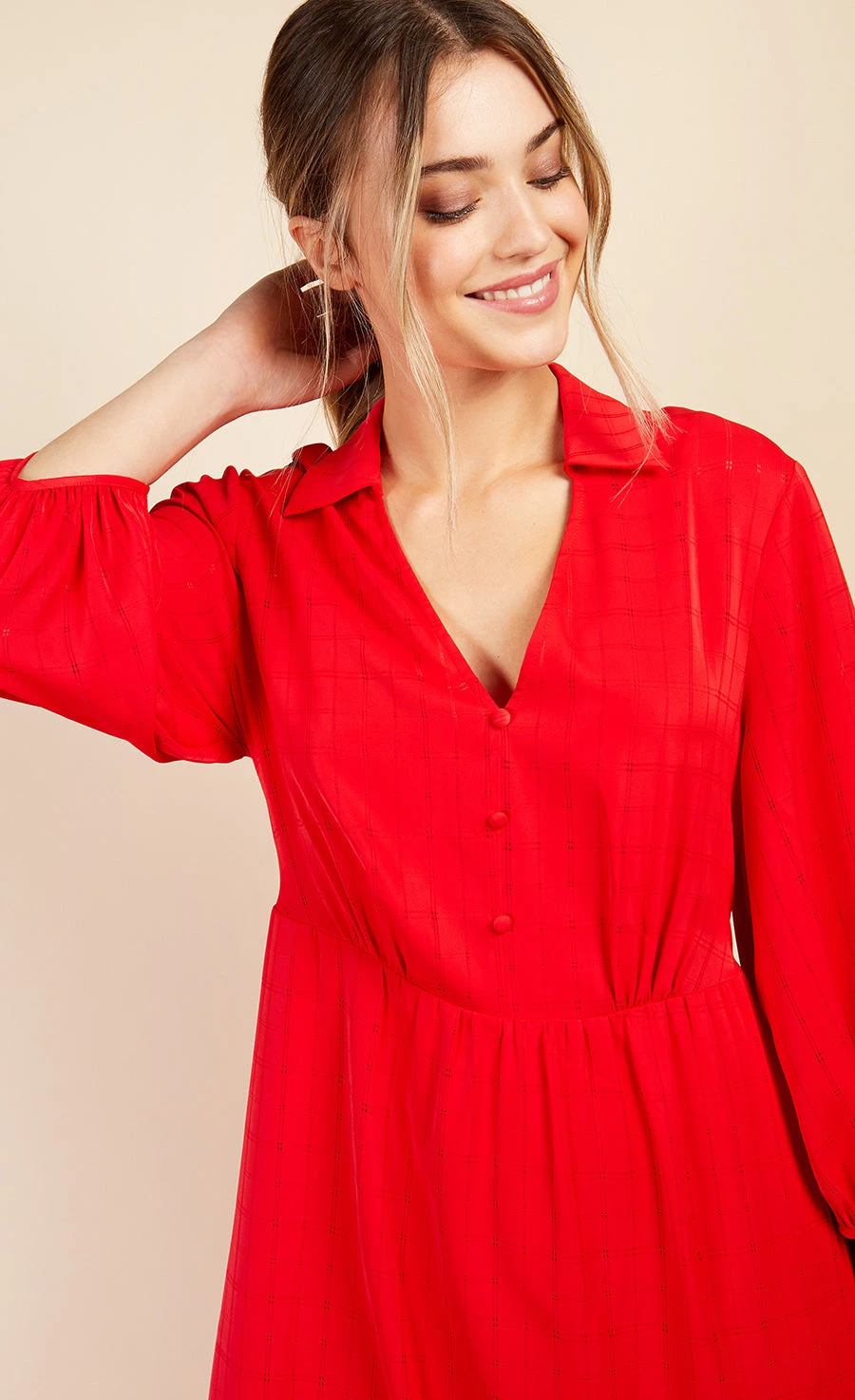 Little Mistress Red Check Print Midaxi Dress By Vogue Williams - Image 2