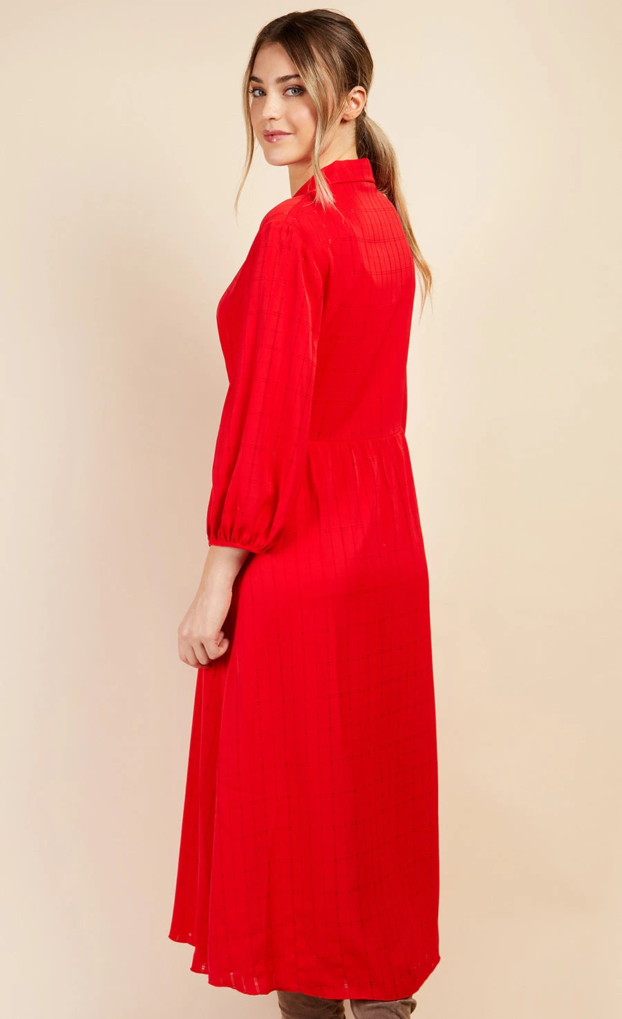 Little Mistress Red Check Print Midaxi Dress By Vogue Williams - Image 5