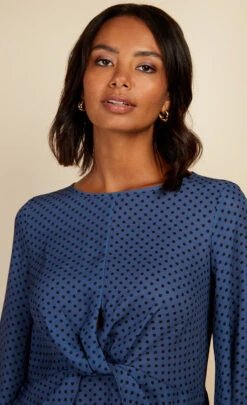 Little Mistress Blue Spot Twist Detail Blouse By Vogue Williams
