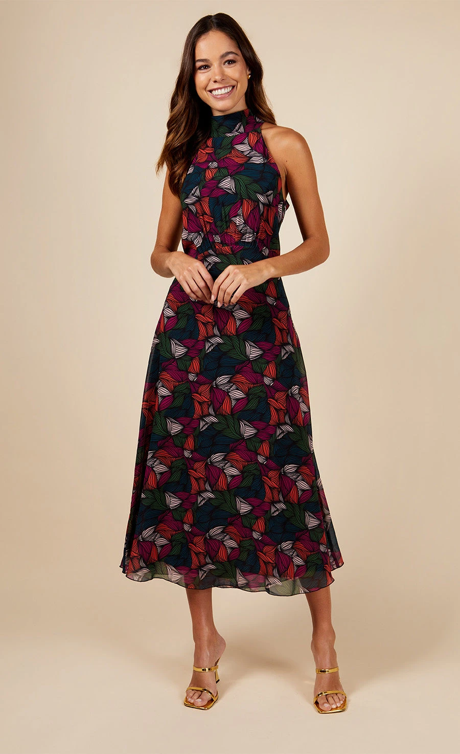 Little Mistress Printed Tie Detail Midaxi Dress - Image 3