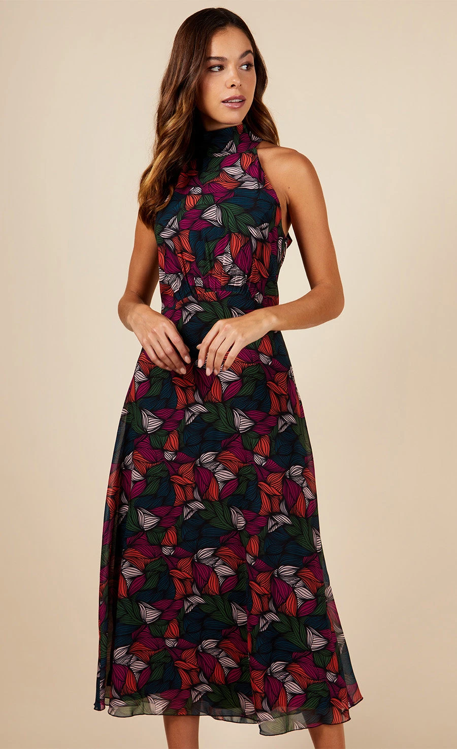 Little Mistress Printed Tie Detail Midaxi Dress - Image 6