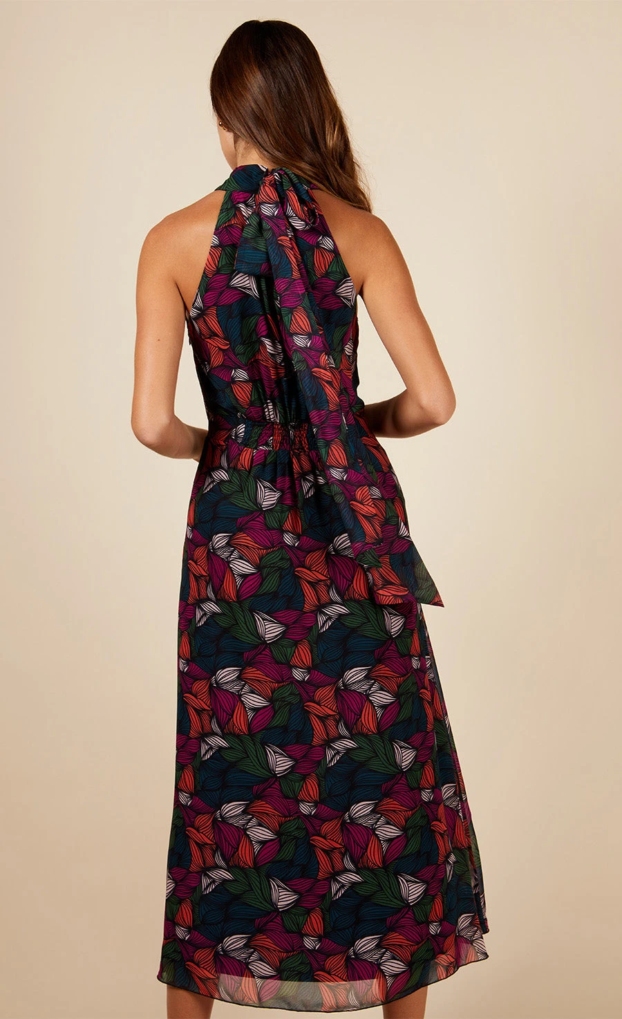 Little Mistress Printed Tie Detail Midaxi Dress - Image 5