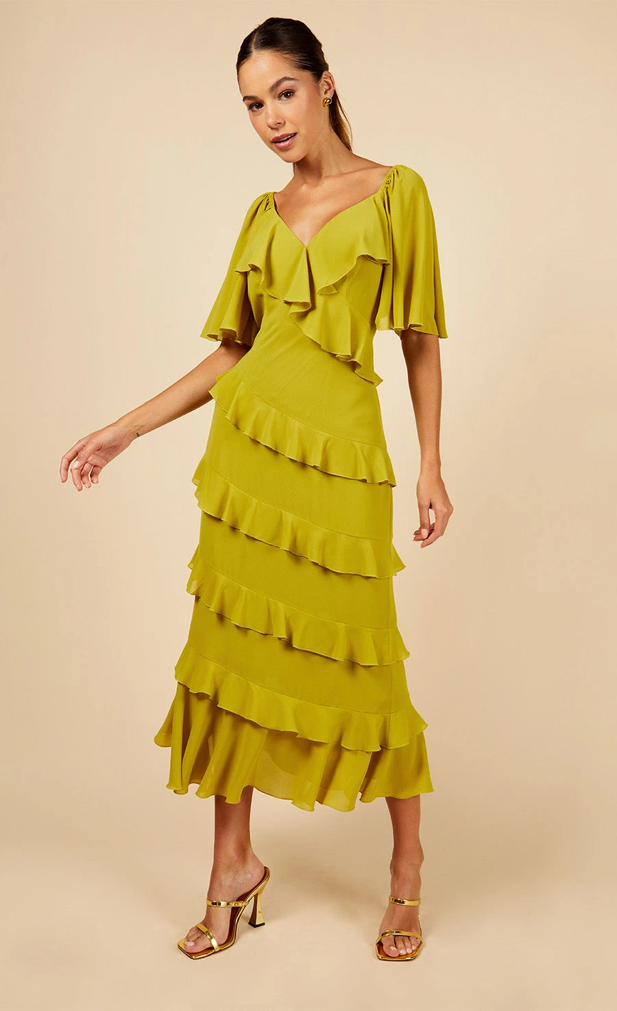 Little Mistress Olive Frill Midi Dress - Image 3