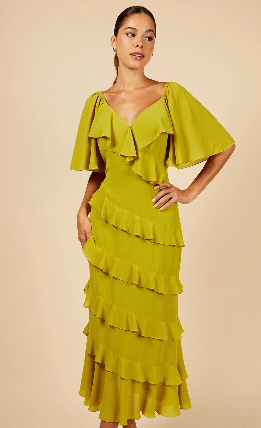 Little Mistress Olive Frill Midi Dress - Image 5