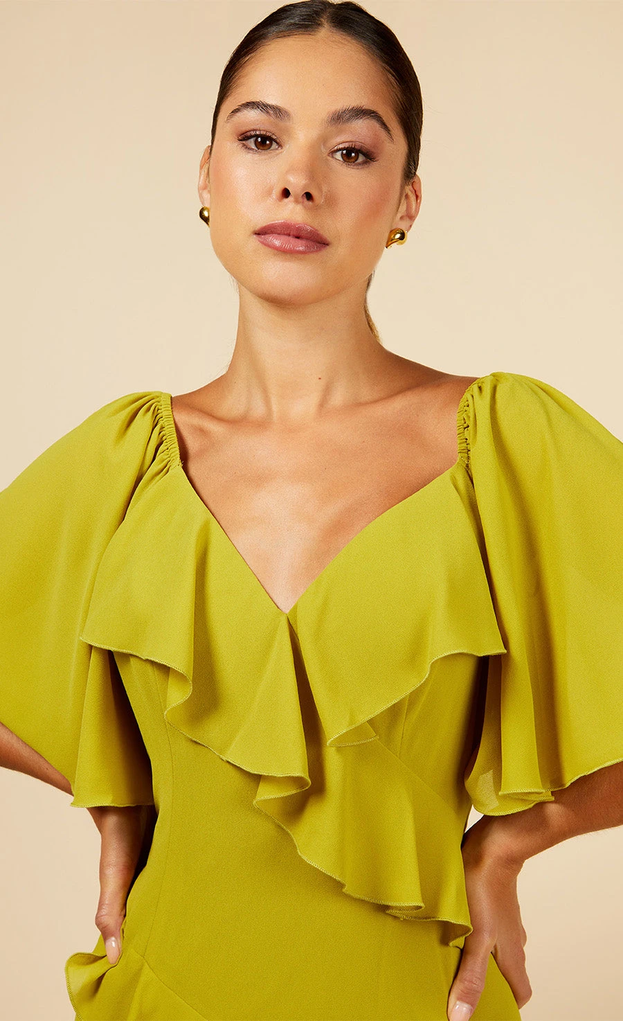 Little Mistress Olive Frill Midi Dress - Image 4