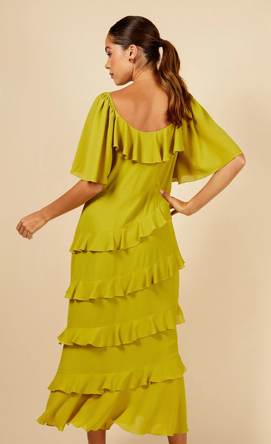 Little Mistress Olive Frill Midi Dress - Image 6