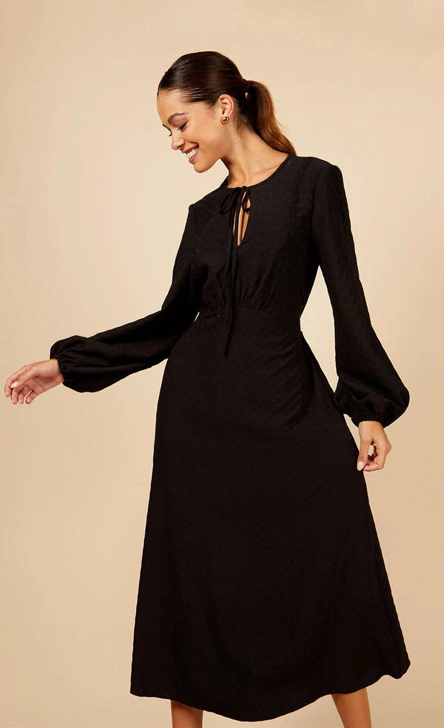 Little Mistress Black Tie Detail Midaxi Dress - Image 3