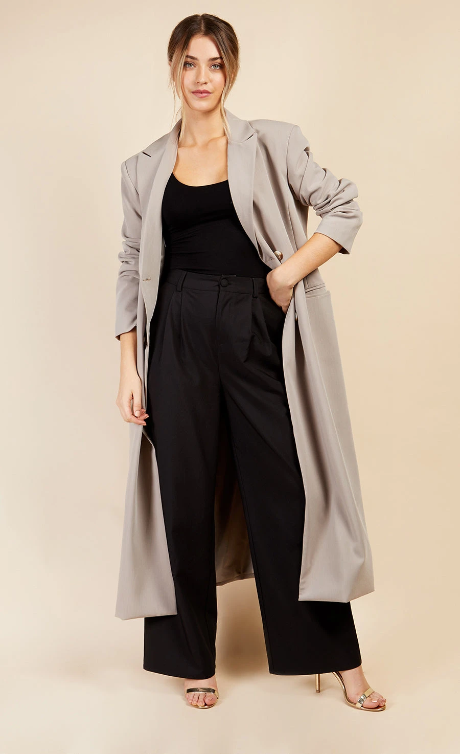 Little Mistress Stone Long Coat By Vogue Williams - Image 4