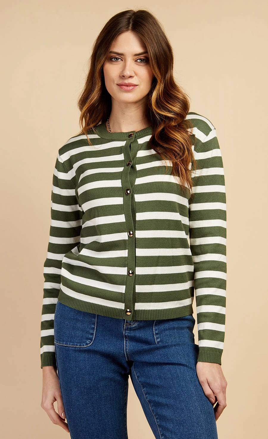 Little Mistress Khaki Stripe Cardigan By Vogue Williams