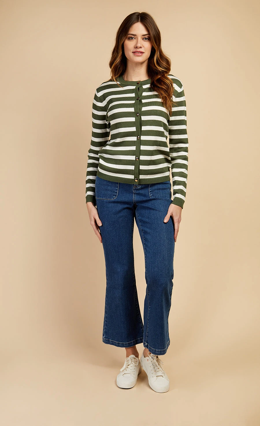 Little Mistress Khaki Stripe Cardigan By Vogue Williams - Image 3