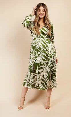 Little Mistress Green Print Satin Midaxi Dress By Vogue Williams