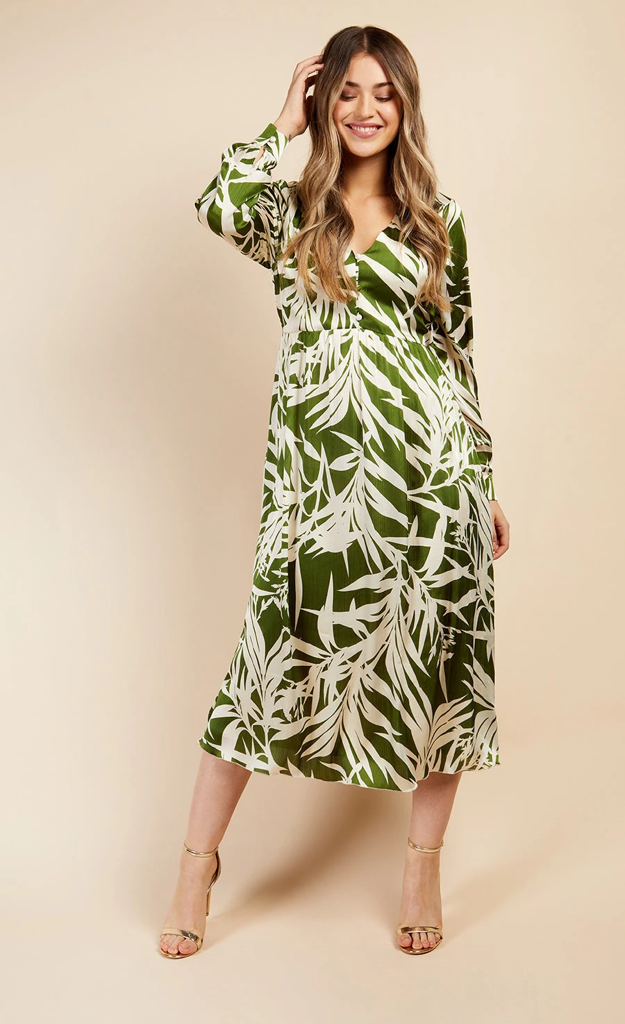 Little Mistress Green Print Satin Midaxi Dress By Vogue Williams