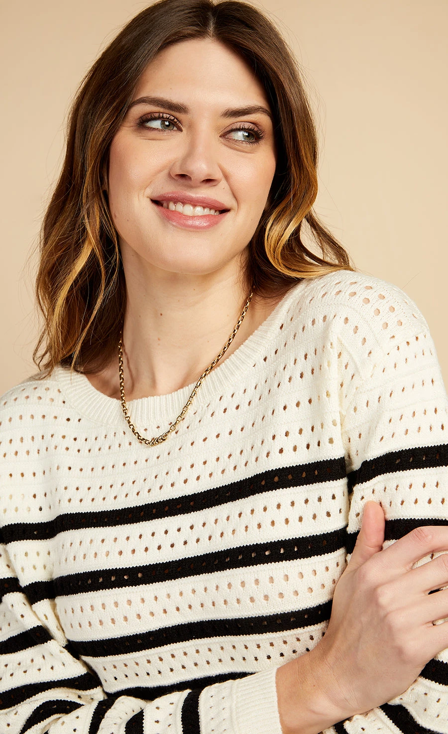 Little Mistress Stripe Pointelle Knit Top By Vogue Williams - Image 4