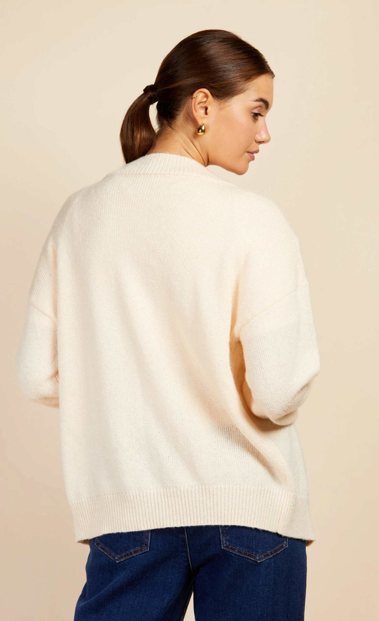 Little Mistress Oatmeal Embroidery Knit Cardigan By Vogue Williams - Image 4