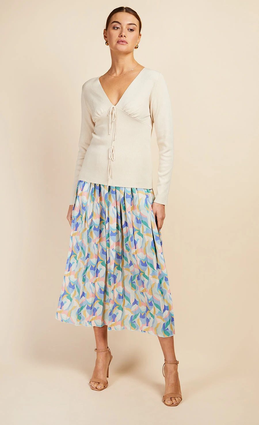 Little Mistress Cream Tie Detail Knit Top By Vogue Williams - Image 3