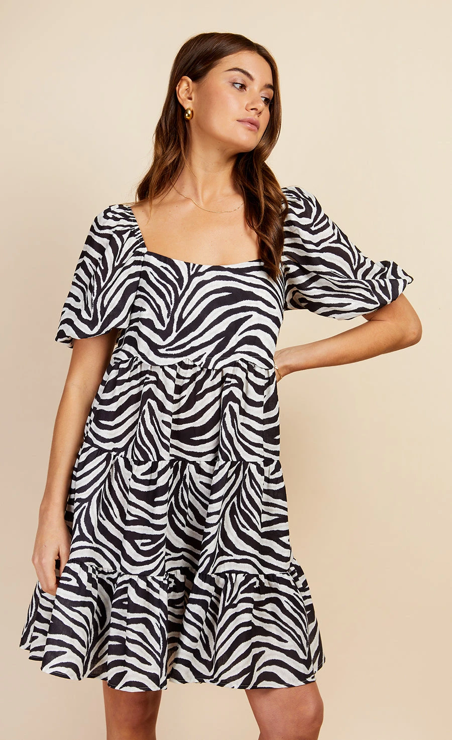 Little Mistress Zebra Print Tiered Mini Smock Dress By Vogue Williams - Image 4