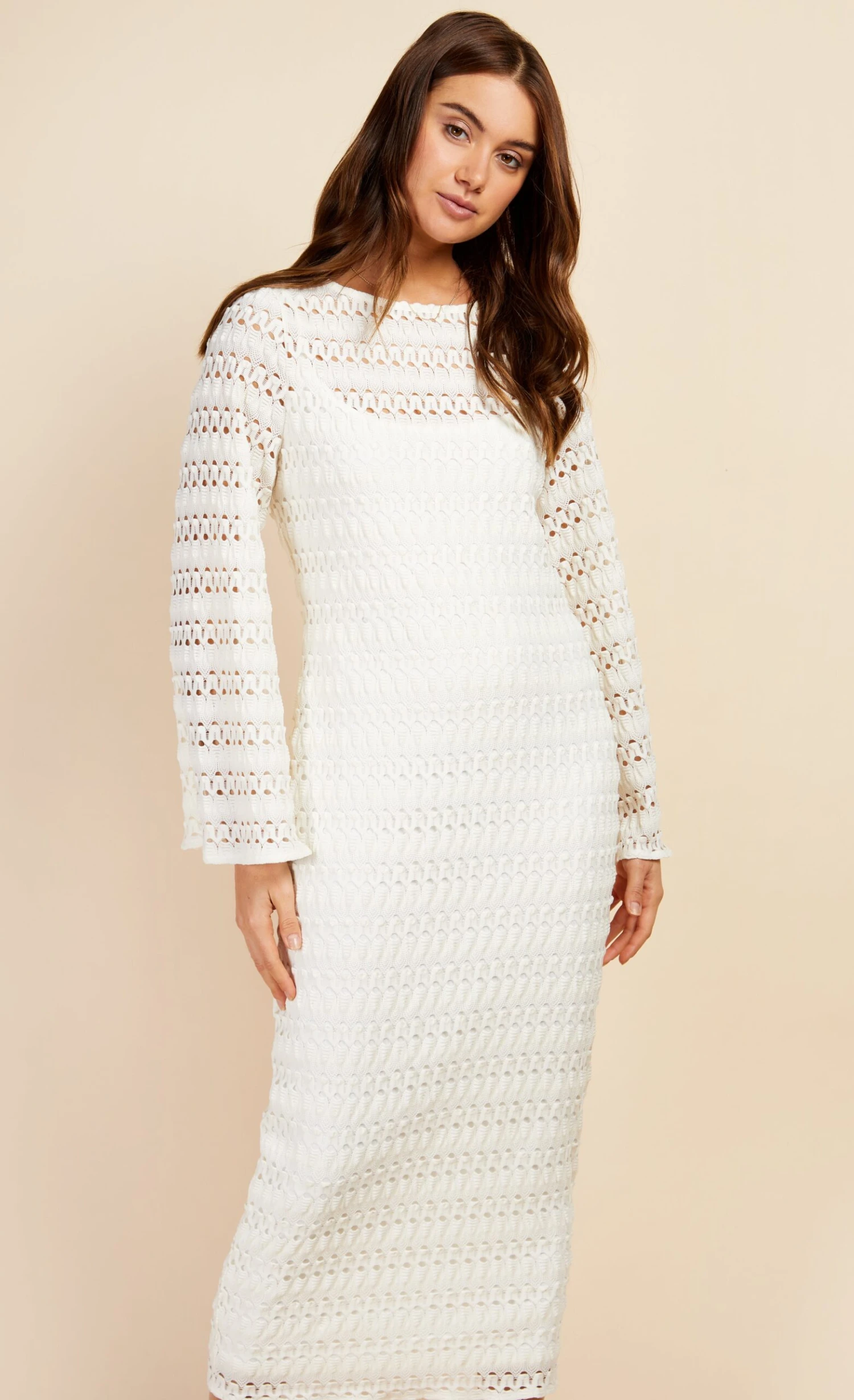 Little Mistress Cream Crochet Knit Midaxi Dress By Vogue Williams - Image 5