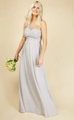 Little Mistress Luanna Ice Grey Embellished One-Shoulder Maxi Dress