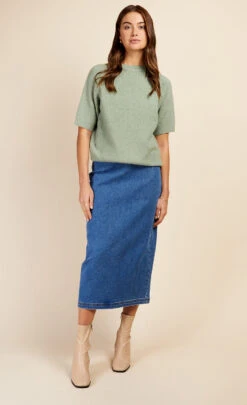 Little Mistress Mid-Blue Denim Midi Pencil Skirt By Vogue Williams