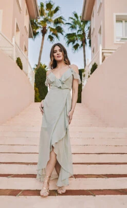 Little Mistress Waterlily Cold-Shoulder Wrap Maxi Dress