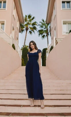 Little Mistress Navy Embellished Sleeve Maxi Dress